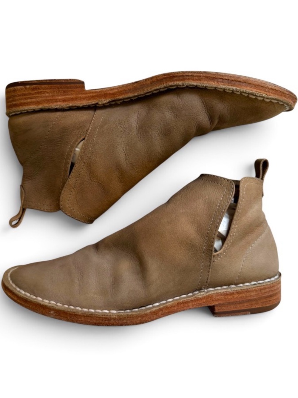 Tory Burch Taupe Leather Pull-Tab Chelsea Booties